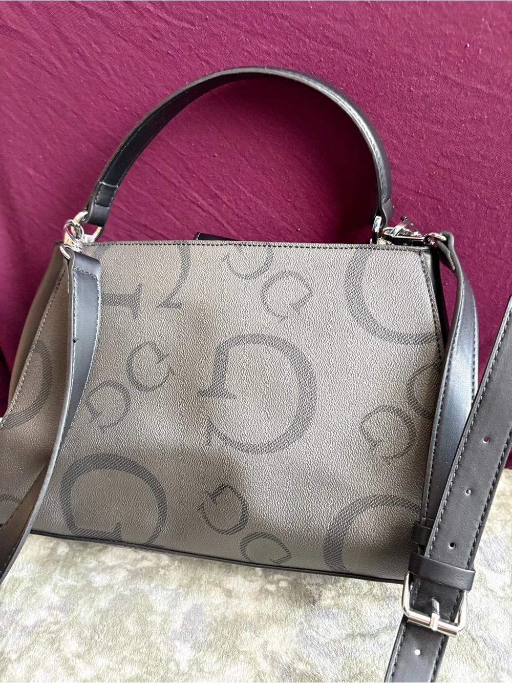 GUESS Los Angeles Black Monogram “G” Satchel Crossbody Bag Top Handle